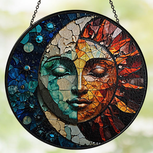 6" Sun and Moon Stained Suncatchers Art Glass Celestial for Sun Catcher Indoor Window Gifts for Pet