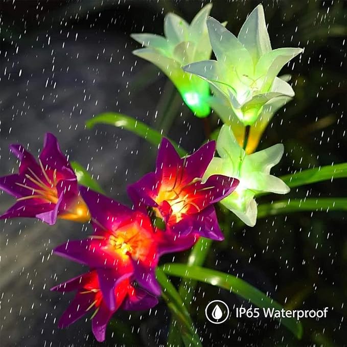 Solar Flowers - 5 Pack Lily Lights, 20 Flowers Lilies Outdoor Waterproof, Color Changing Garden Lights for Lawn, Yard Decoration