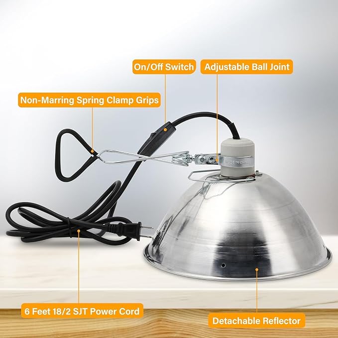 Simple Deluxe Adjustable Clamp Lamp Light Socket with 10.5 Inch Aluminum Reflector & Bulb Guard, Suit for Max 250 Watt Lamp with 18/2-Gauge 6 Feet Cord, 1-Pack
