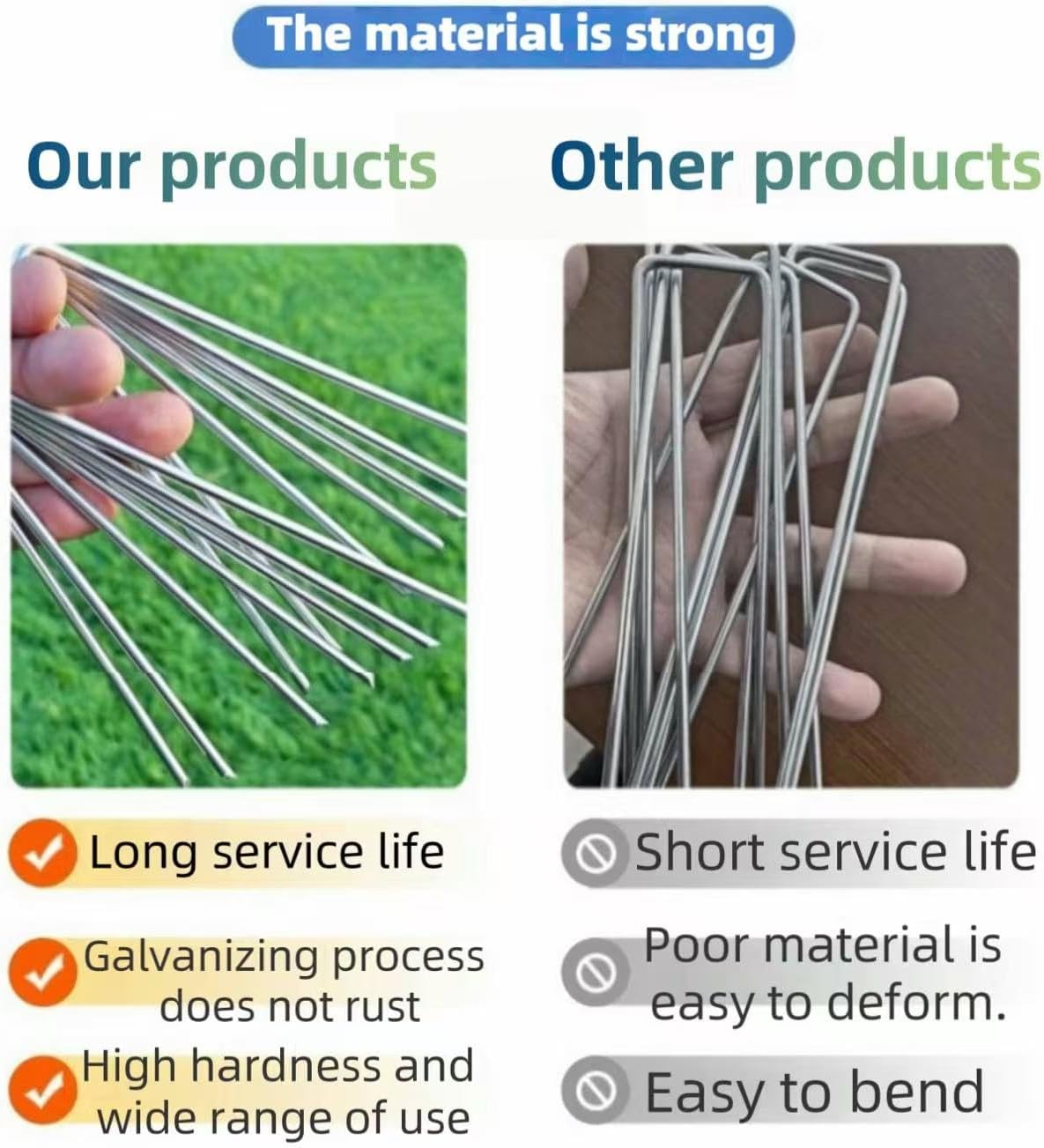 4 inch 25 Pack Silver Galvanized Landscape Staples 11 Gauge Garden Stakes Pins Anti-Rust Ground Stakes U-Shaped Tent Stakes are Used for Weed Barrier, Irrigation Tubing, Yard Lawn, Landscape Fabric