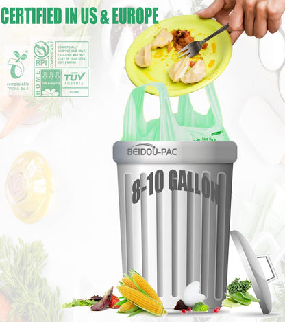 8-10 Gallon Compostable Trash Bags, 120 Count, Compost Bags Kitchen Trash Bags with Handle, Sturdy Biodegradable Garbage Bags Food Scrap Waste Bags, ASTM D6400, US BPI Certified