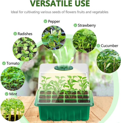 Seedling Starter Tray 6 Packs Seed Starter Tray with Grow Light, Smart Controller Seed Starting Trays Kit with Humidity Dome (72 Cells) Indoor Gardening Plant Germination Trays Green