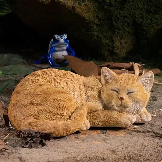 Garden Decor Cat Statue Outdoor Statue, Cat Figurines Garden Statues & Sculpture Decoration, Sleeping Cat Statue Decor for Patio, Porch and Lawn, Cat Gifts for Cat Lover and Women, Cat Memorial Stone