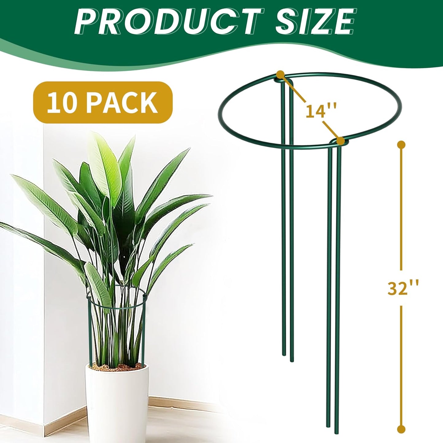 TCBWFY 14" Dx32 H Plant Supports Stakes for Large Heavy Plants,10Pack Peony Supports,Heavy Duty 5mm Wire Peony Cages,Interlock Garden Supports Ring Border Support,Plant Support Cage for Rose Flower