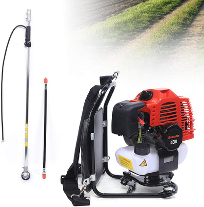 3 in 1 Backpack Brush Cutter Tiller, 43cc 2 Stroke Gas Powered Grass Hedge Trimmer Air-Cooled Single Cylinder Cultivator Lawn Mower for Farmland Weeding, Harvesting, Clearing (Head 1E40F-5)