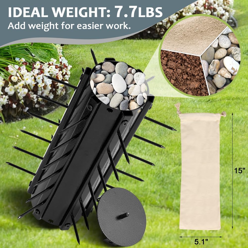 KELIXU Lawn Aerator Tool, 17” Manual Lawn Aerators Roller, Heavy Duty Rolling Lawn Air Aerator Tool with Spike Row, 58.5” H Grass Lawn Aeration Tool, Yard Tools for Garden, Cropland to Loose Soil