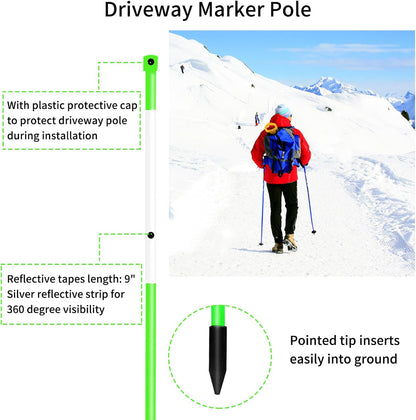 Driveway Markers Snow Stakes 48 inch Green Plow Stakes Reflective Fiberglass, Pack of 100 for Parking Lots, Walkways
