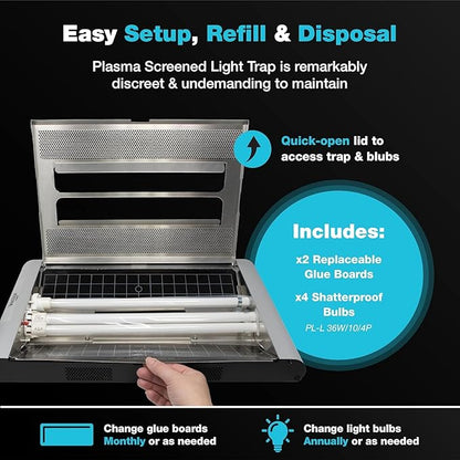 Catchmaster Vector Plasma Screened Light Trap, UV Light Fly Traps, Gnat Traps for House Indoor, Shatterproof Bulbs, UV Lamp Insect Killer, Bug Light for Commercial Kitchen, Warehouse & Restaurants