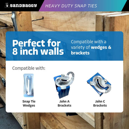 8" x 4 ¾" Heavy Duty Snap Ties for Concrete Forms - 3,350 lbs Safe Working Load (2:1 Safety Factor) - 1" Plastic Cones, Integral Heads - Construction Grade 4 Gauge Steel (Short End, 50, Count)