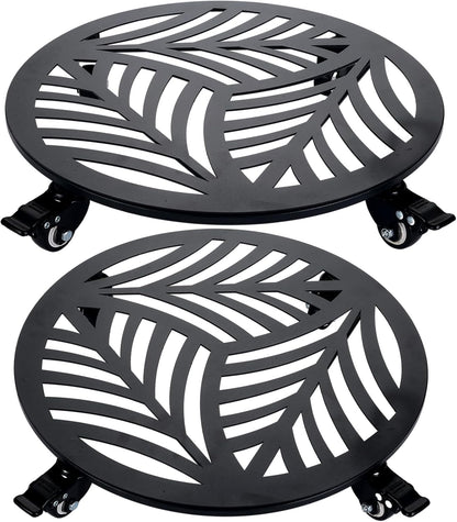 2 Pack 15 inches Extra-Large Metal Plant Caddy with Wheels Heavy-Duty Iron Rolling Plant Stand with Casters Indoor Outdoor Wheeled Plant Roller Base Pot Movers Plant Dolly Coaster Trolley Black