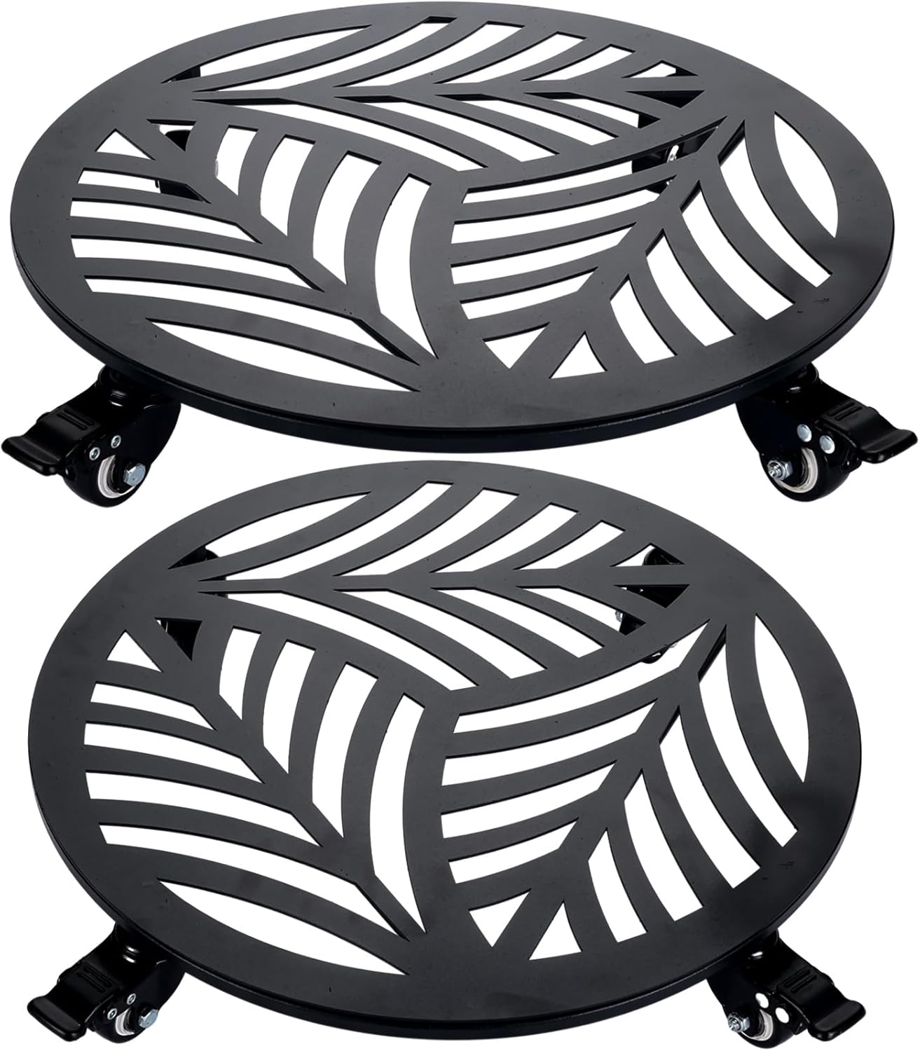 Planterhoma 2 Packs 16 Inch Extra-Large Metal Plant Caddy with Wheels - Heavy-Duty Iron Rolling Plant Stand - 360 Locking Wheels - Indoor/Outdoor - Black