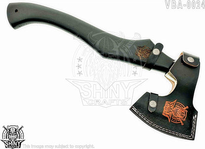 SHINY CRAFTS-Camping Axe Tomahawk Viking Bearded Axe Handmade Viking Axe with Ashwood Handle Viking Gifts for Men with Premium Quality Leather Sheath (SCA 24)