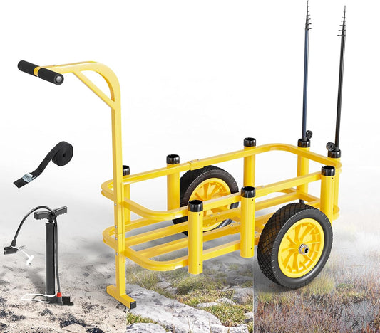 Bonnlo Fishing Cart, Surf Beach Fishing Cart, 12" Big No-Flat Airless Tires, Beach Buggy, 250 lbs