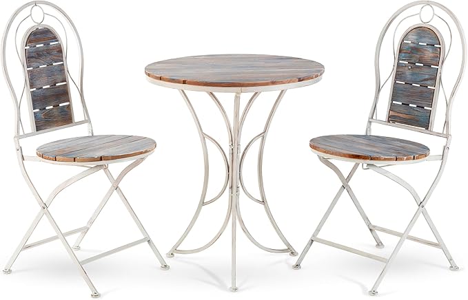 Alpine Corporation Indoor/Outdoor 3-Piece Wood and Metal Bistro Set Table and Folding Chairs Patio