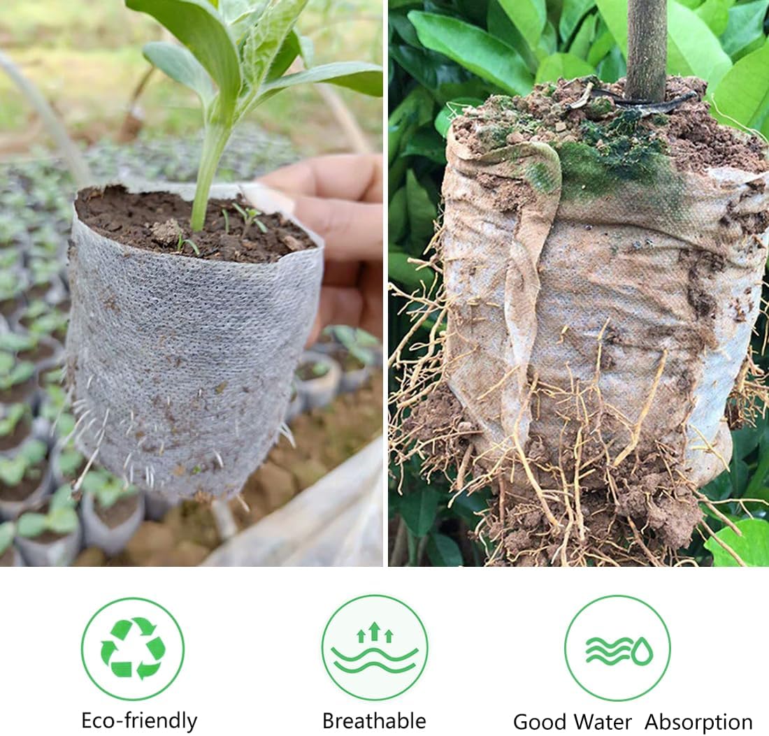 Belit Nursery Growing Bags, 100 Pcs Fabric Seedling Pots Non-Woven Pouch for Gardening Seed Plant Bag, Potato, Flower, Tomato Plant Starts (5.6" x 7.4 ")