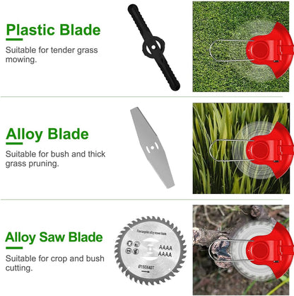 Cordless String Trimmer & Weed Eater, Electric Weed Wacker & Lawn Edger Tool Battery Powered with 3 Types of Blades, Lightweight Grass Trimmer with 2*21V Battery, Brush Cutter for Lawn Garden
