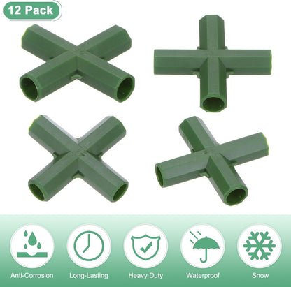 4 Pcs 11mm Greenhouse Frame Building Connectors, 4 Way Flat Pipe Fitting for Grape Trellis/Sunscreen Shed/Gardening Plant Stakes, Greenhouse Accessories [Green]
