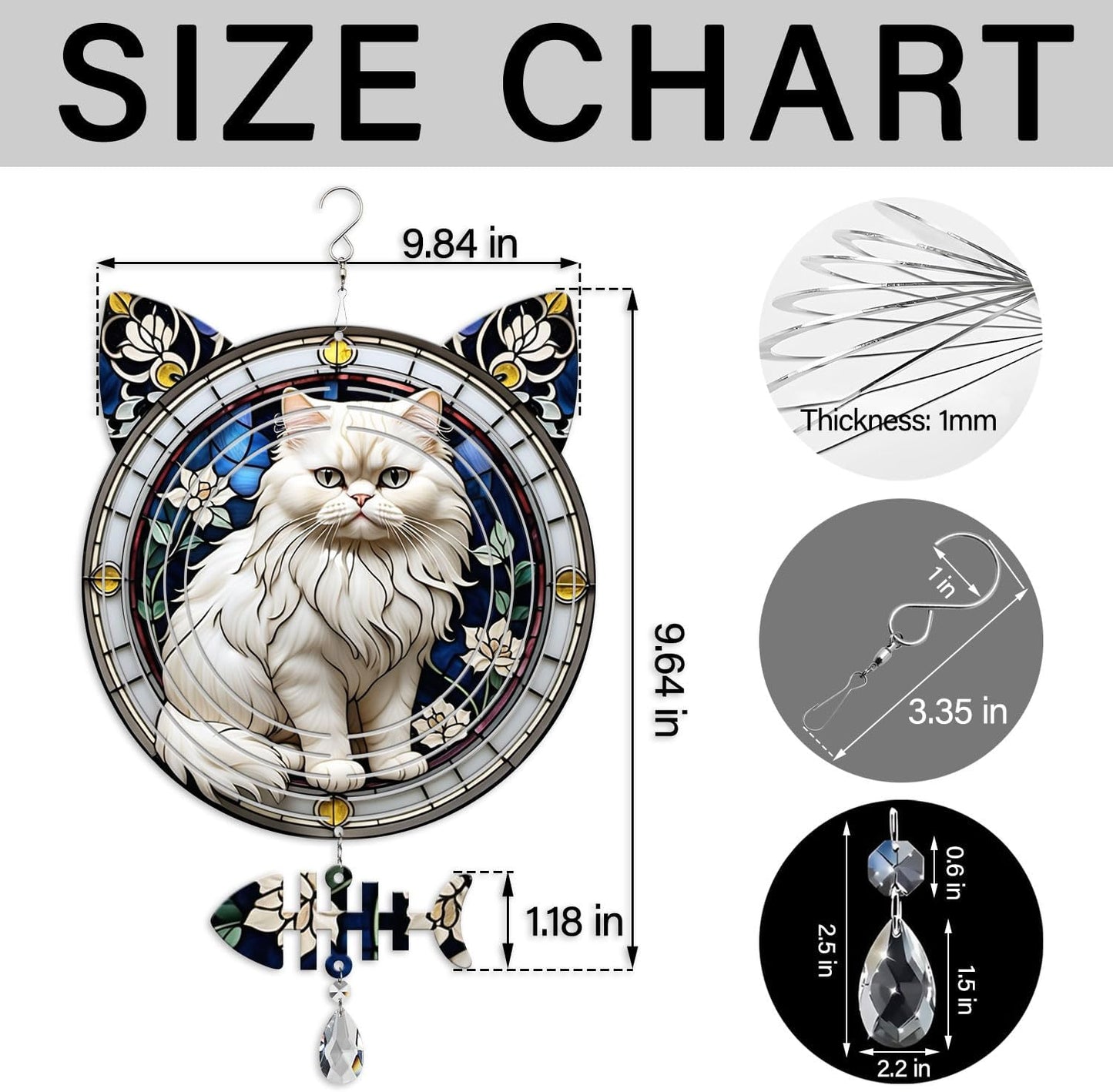 Persian Cat Wind Spinner, Persian Cat Wind Spinner Hanging for Yard and Garden