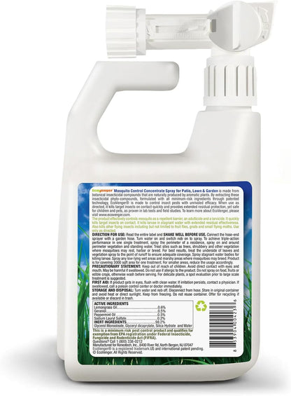 EcoVenger by EcoRaider Mosquito Control Triple-Action Hose-end Spray 32 oz, Kills Aphids, Gnats, Ticks, Kills All Stages + Larvae Control + Lasting Repellency, Citrus Scent, Non-Toxic Child-&-Pet-Safe