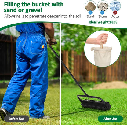SMONTER Manual Lawn Aerator, 22” Heavy Duty Rolling Aerator Lawn Tool for Yard Garden, Aeration Tool with Spike Soil Penetrator