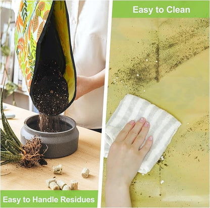 Repotting Mat for Indoor Plants, Foldable Waterproof Plant Potting Soil Tray with 13 Pcs Garden Transplanting Succulent Tools and 30 Pack Mesh Pads for Outdoor Care, Green