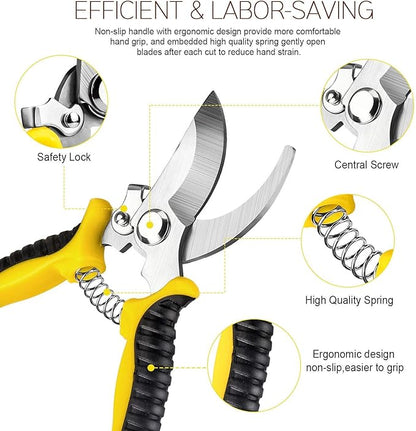 AUGEN Garden Pruning Shears Set, Stainless Steel Heavy Duty Gardening Tool Kit For Cutting Flowers, Trimmig Plants, Gardening Scissors For Plant (Pack of 3)