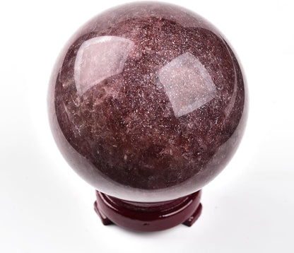 JIC Gem Large Healing Crystal Ball with Decoation Stand Red Strawberry Gemstone Sphere Ball for Meditation 、Energy、Reiki Ball (90-100mm)