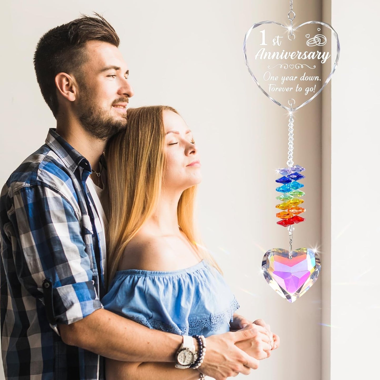 1st Anniversary Wedding Gifts for Her or Him, 1 One Year Anniversary Romantic Gift for Girlfriend, Boyfriend, Wife, Husband, First Paper Presents for Couple, Crystal Suncatcher