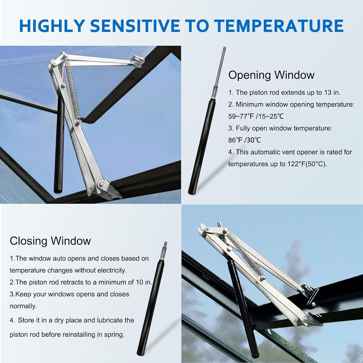 UYGALAXY Greenhouse Automatic Window Opener Kit - Roof Vent Auto Opener Solar Heat Sensitive Agricutural Lift Up to 15lbs Dual Spring Opener for Ventilation