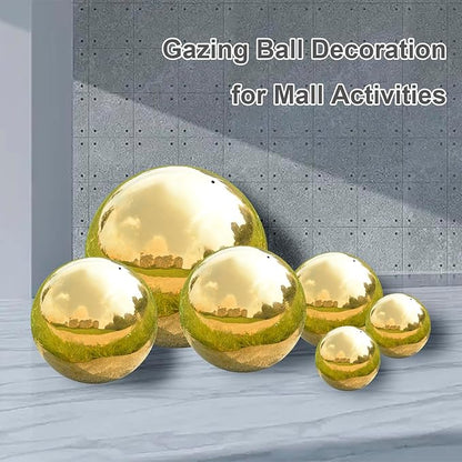 Nerien 10 Inch Gazing Ball, Stainless Steel Garden Mirror Globe, Polished Ornament Sphere, Hollow Floating Reflective Hemisphere, Home Outdoor Pond Housewarming Swimming Pool Decoration Gift, Gold