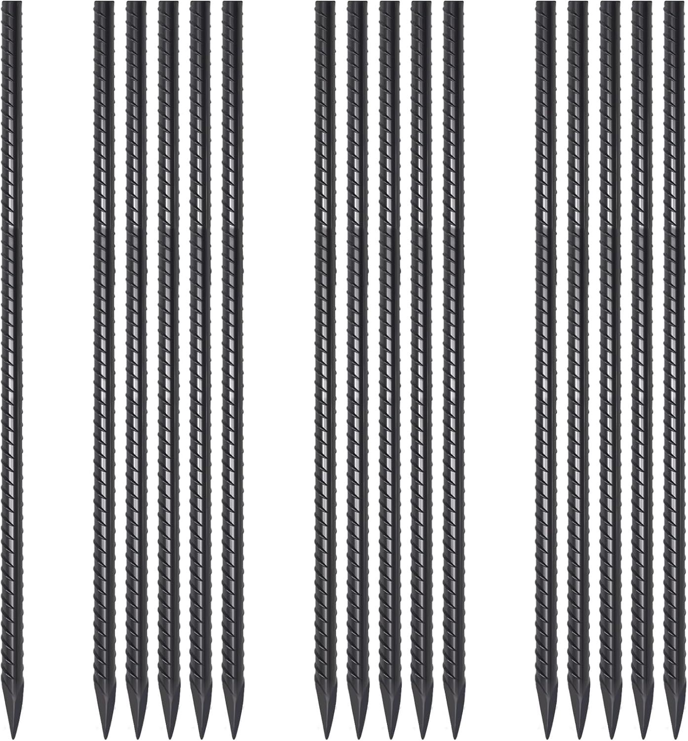 24 Inch Straight Rebar Stakes 16 Pack 1/2 Inch Diameter Metal Stakes for Garden with Chisel Point End Heavy Duty Steel Ground Anchors for Concrete Form, Landscape Timber, Plant Support, Black