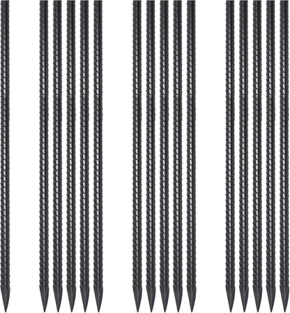24 Inch Straight Rebar Stakes 16 Pack 1/2 Inch Diameter Metal Stakes for Garden with Chisel Point End Heavy Duty Steel Ground Anchors for Concrete Form, Landscape Timber, Plant Support, Black
