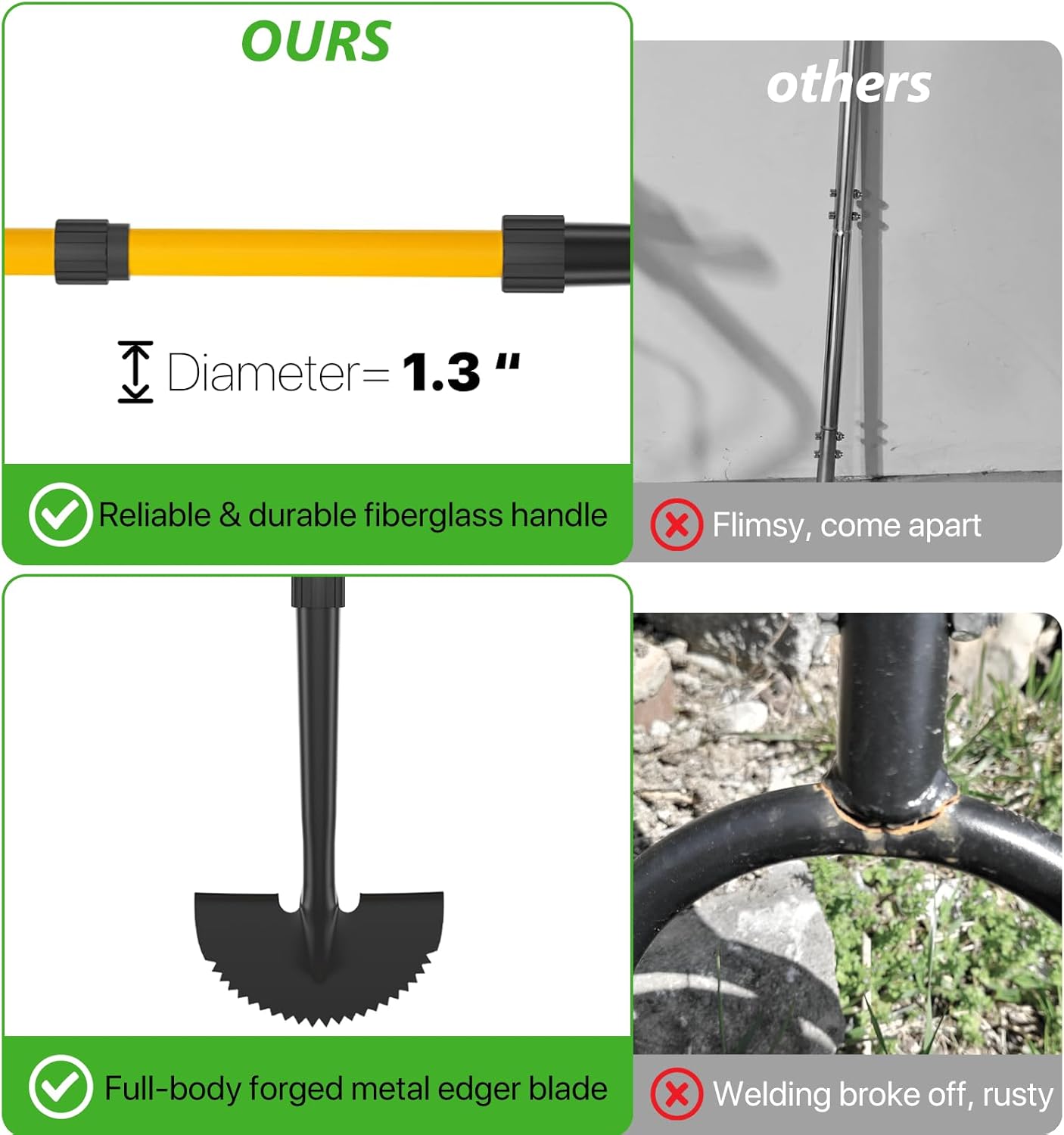 COSITA Edger Lawn Tool, 41-inch Manual Lawn Edger for Grass, Half Moon Hand Edger Tool with D-Grip, Metal Saw Tooth Garden Edger with Long Handle for Sidewalk, Yard