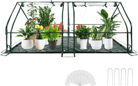 U'Artlines Portable Mini Greenhouse 9x3x3 Ft Small Greenhouse for Outdoors with Waterproof Pad, Little Green Houses Plant Cover Tent for Outside Garden Small Plants, Clear PVC