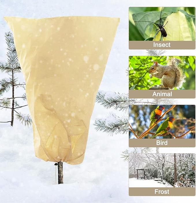 LangRay Plant Covers Freeze Protection, Winter Frost Cloths 2.8oz/yd² with Zipper and Drawstring, Garden Cover Protective Blankets for Outdoor Plants Fruit Palm Olive Trees (98in*141in 1pc)