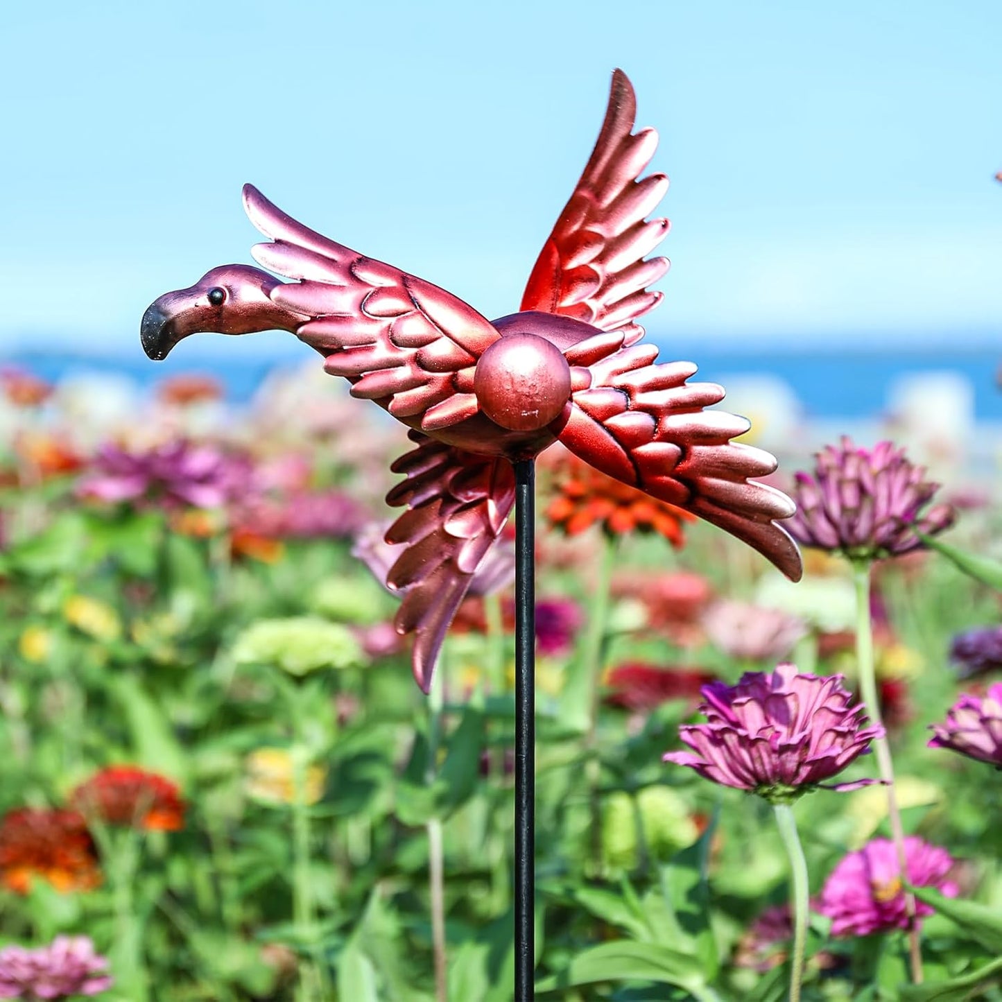 WONDER GARDEN Wind Spinners Outdoor - 2 Pack Small Metal Flamingo Wind Spinner Windmill, Wind Sculpture for Yard Patio Lawn Decor