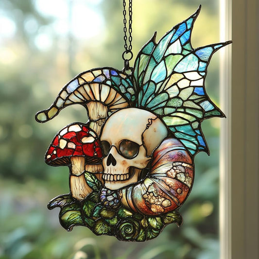 Boho Skeleton Mushroom Acrylic Suncatcher Stained Glass Effect Window Car Hanging Christmas