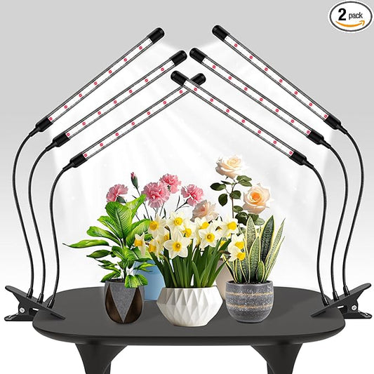 Tri-Heads Grow Lights for Indoor Plants, Full Spectrum Plant Lights for Indoor Growing with Adjustable 360° Gooseneck, 6/12/18H Timer & Dimming for Seedlings(Pack 2)