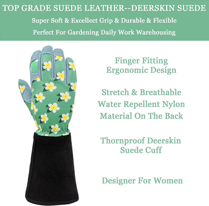 SKYDEER Premium Genuine Deerskin Suede Women's Gardening Gloves, Ultra-Soft Padded, Comfort Fit for Work (SD6611LL/M)