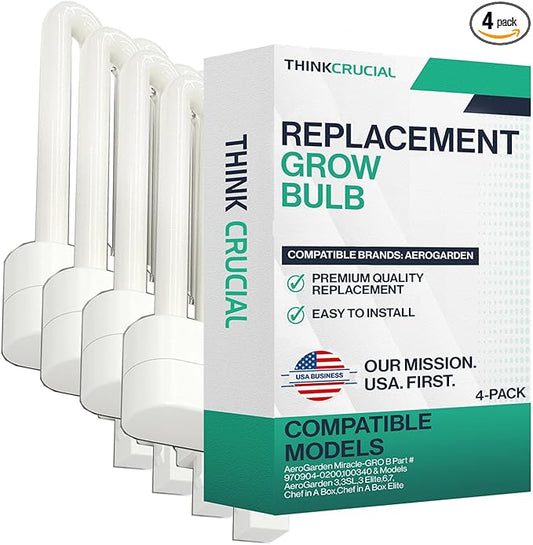 4 Grow Bulbs Compatible with Miracle-GRO AeroGarden B Grow Bulb, Part # 970904-0200,100340 & Models AeroGarden 3,3SL,3 Elite,6,7,Chef in A Box,Chef in A Box Elite (4 Pack) by Think Crucial