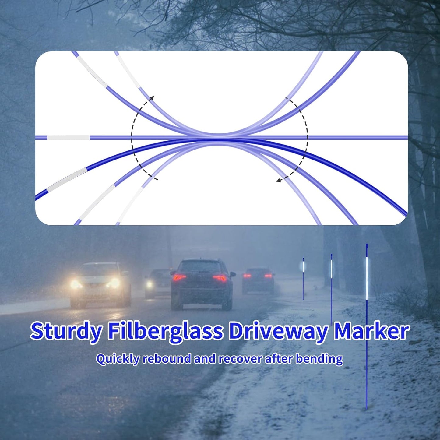 Growsun Driveway Marker 5ft Blue Fiberglass 5/16 inch Dia Snow Fence Reflective Plow Stakes for Yard Walkways Parking Lots Safety Rods Edge, 50 Pack