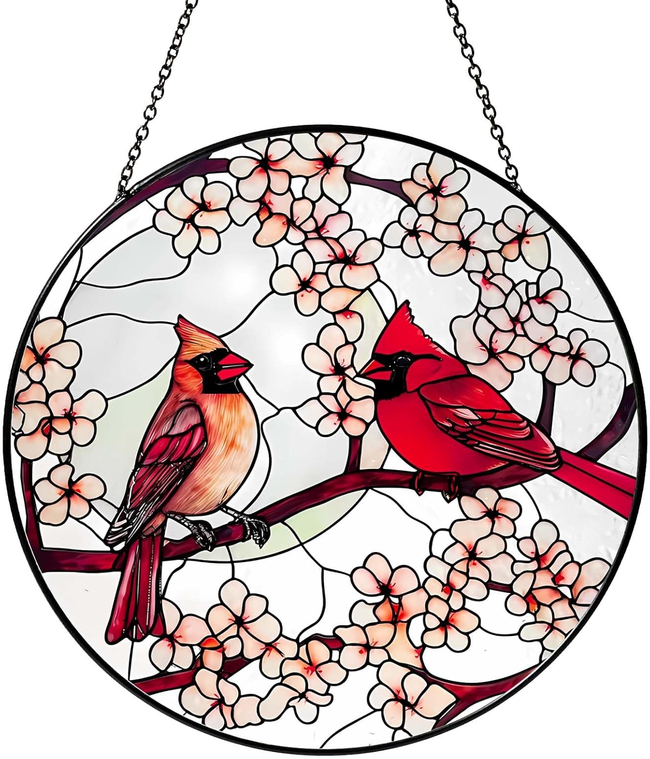 Cardinal Sun Catcher RVEAFA Stained Glass Window Hanging Cardinal Decor Gifts for Women Handmade Sun Catcher Decoration for Garden Home Housewarming Gifts Mother Day