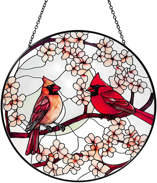 Cardinal Sun Catcher RVEAFA Stained Glass Window Hanging Cardinal Decor Gifts for Women Handmade