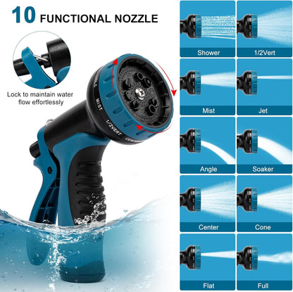 Metal Garden Hose 50 FT, Stainless Steel Hose, Water Hose with 10 Function Nozzle, No Kink & Tangle, Easy to Use & Store, Heavy Duty Lightweight Outdoor Hose