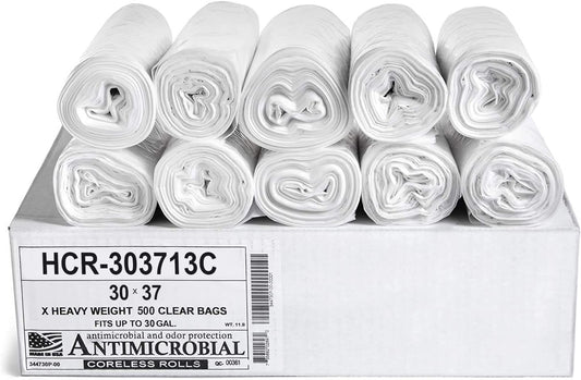Aluf Plastics HCR-303713C High Density Star Sealed Coreless Roll Bags, 30 gal, Polyethylene, 30" x