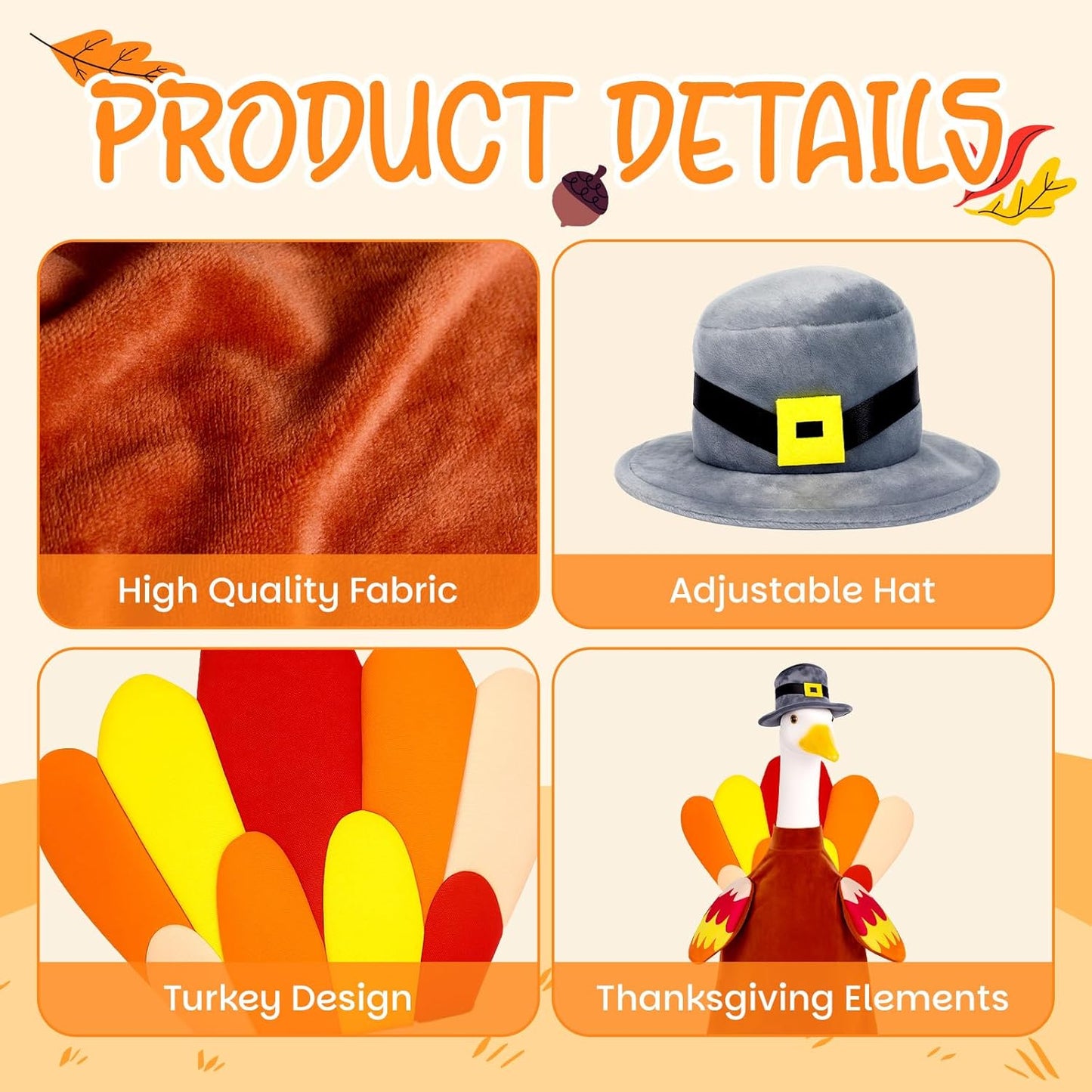 Thanksgiving Turkey Goose Outfit Autumn Fall Porch Goose Clothes 23'' Silly Lawn Geese Costume for Garden Yard Patio Outdoor Decor