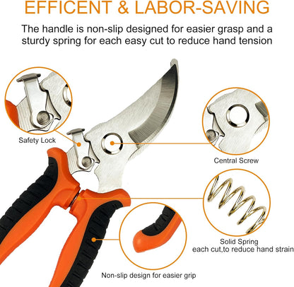 Pruning Shears, 5 Pack Garden Shears with Gardening gloves, Clippers Handheld, Stainless Steel Garden Snips, Lengnoyp Pruners for Gardening