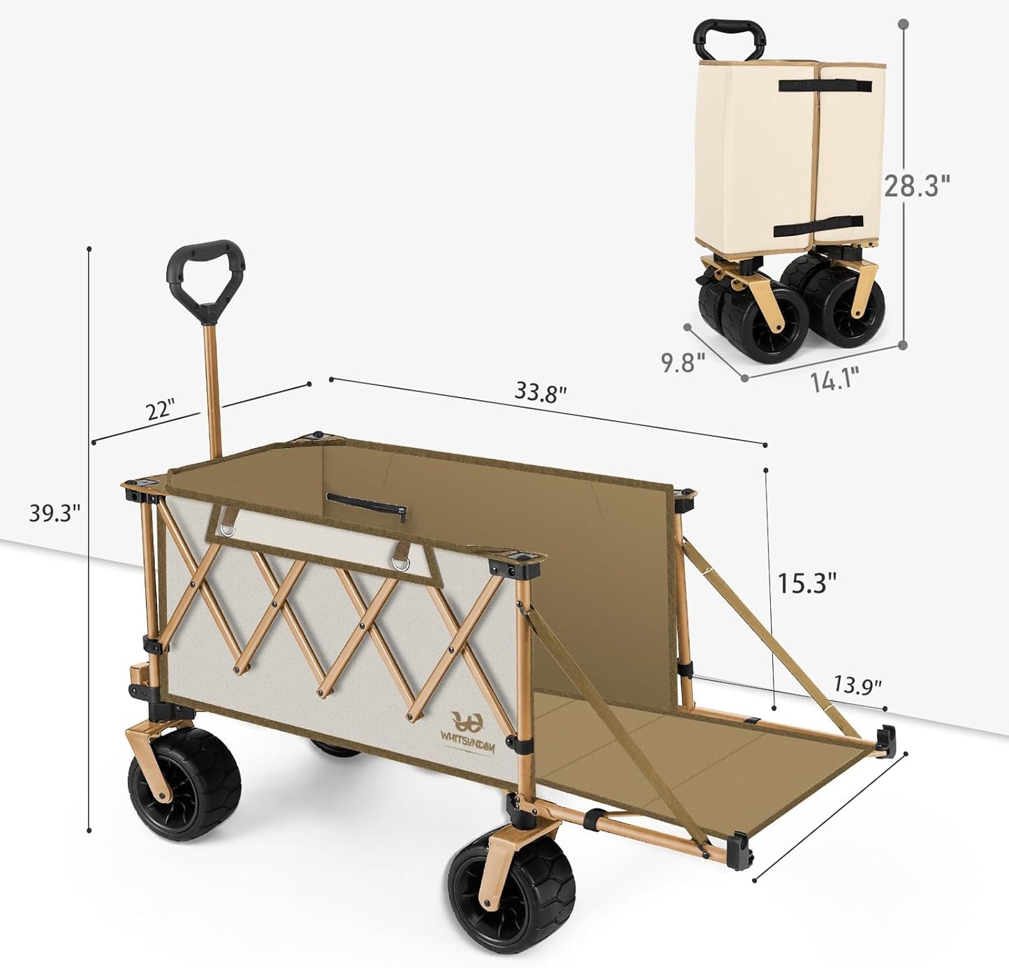 Whitsunday Collapsible Folding Wagon Heavy Duty Utility Beach Wagons with Opened Tailgate and All-Terrain Wheels for Camping,Garden,Sports Beige