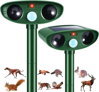 2 Pack Solar Animal Repellent Ultrasonic Outdoor Squirrel Racoon Fortress pro,Cat Deer Repellent with Motion Sensor,Waterproof Mouse Dog Skunk Rabbit Deterrent for Yard