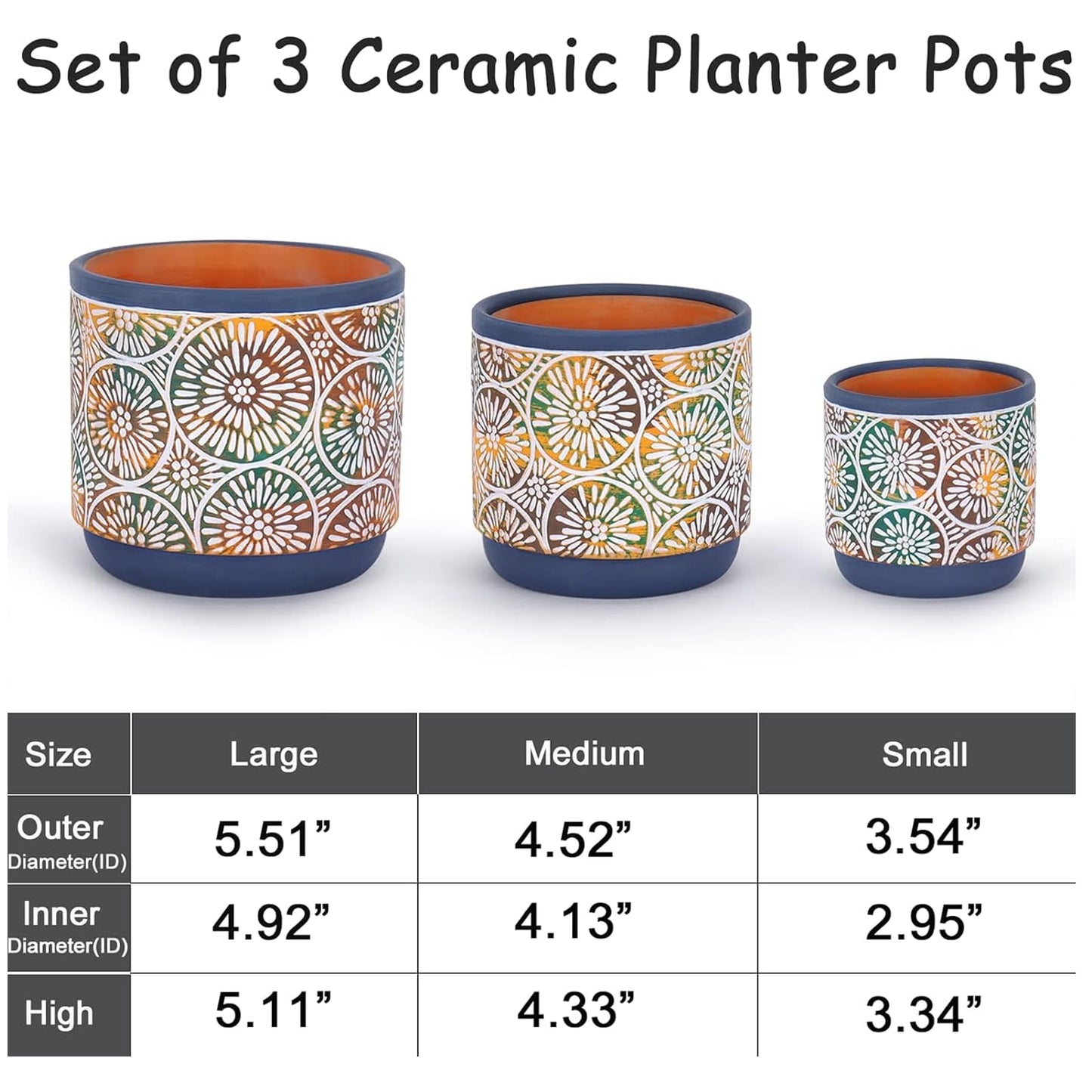 DeeCoo 3 Piece Ceramic Plant pots Indoor Pots Set with Drainage Holes, 5.7/4.7/3.5/inch, Modern